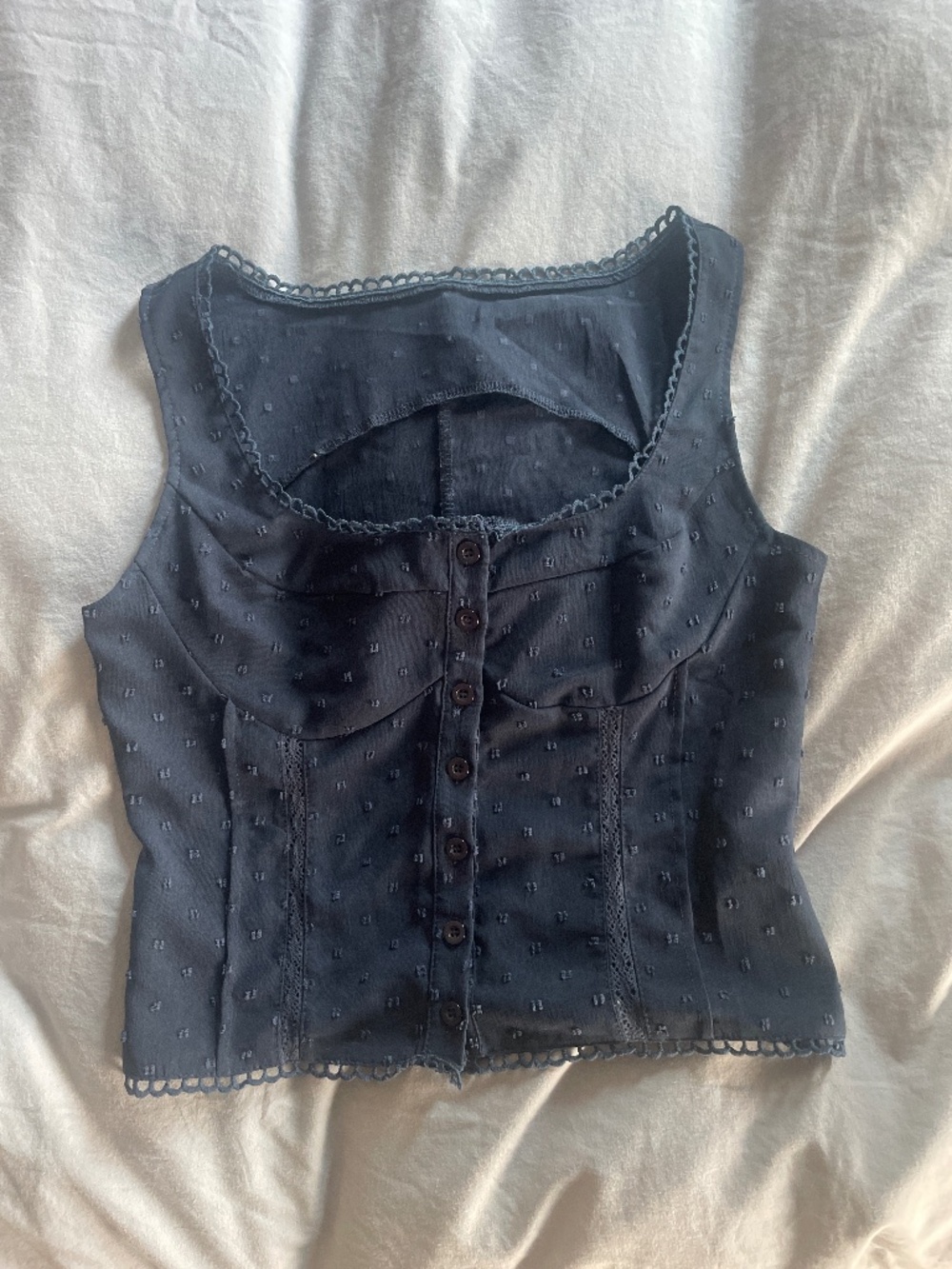 Size small navy blue women’s corset-style tank top